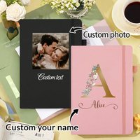 Custom Photo & Name Journal - Matte Notebook with Floral Monogram Design, Customizable Initials, School, Work, Birthday Gift