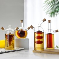 Double-layer Glass Oil Jug 2-in-1 Oil Vinegar Bottle Home Creative Double-mouth Cork Shaped Glass Oil Jug Kitchen Seasoning Tool