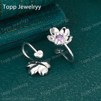Elegant 925 Sterling Silver Exquisite Flower Zirconia Ear Clips for Women - Fashionable and Charming Gift Jewelry