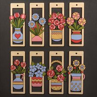 8pcs Wooden Flower-Shaped Bookmarks. Ideal for DIY Painting and Decoration, Gift Box Wrapping, and Plant-Themed Wooden Pendants