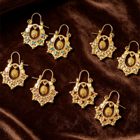 Middle Eastern Pinecone Drop Earrings Multi-Color Gemstone Inlay Exotic Luxury Wedding Jewelry