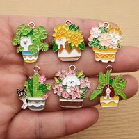 10pcs Dog Flower Charm Diy Making Jewelry Accessories Necklace Earring Pendant Craft Supplies Alloy Metal Gold Plated
