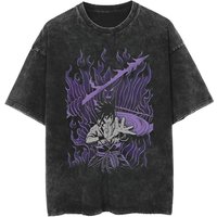 Sasuke Uchiha T Shirt Naruto Men Acid Wash Purple Susanoo Anime Graphic Cotton Streetwear Manga Mangekyo Sharingan Vintage Tee