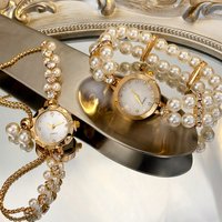 Pearl - Adorned Adjustable Pull - string Convenience Women's Watch
