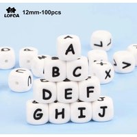LOFCA 12mm 100pcs Silicone Letter Beads Alphabet Teething Beads Teether English Letters Food Grade Baby Nursing for Teething
