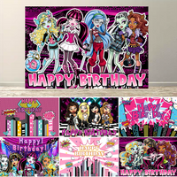 Monster Girl Backdrop Monster Girl High Birthday Party Supplies Photography Background Picture Cake Table Decor Banner