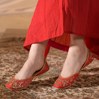 Golden Studded Red Sole Festive Handmade Genuine Leather Shoes Indian Shoes
