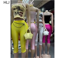 HLJ 2026 New Women Casual 2Pcs Set Portrait Print Patchwork Tube Crop Top + High Waist Bodycon Capri Pants Female Streetwear