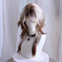 Brown Silver Ombre Wolf Cut Synthetic Wig with Curtain Bangs, Harajuku Goth Style for Daily Outfits and Anime Cosplay