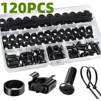 120pcs M6 Cage Screw Nut Washer Set Self-Locking Cable Ties Assortment Kit for Server Shelf Cabinets & Rack Mount Metric Thread
