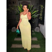 Kliou solide froncé Spaghetti sangle pansement Maxi robe femmes décontracté sans manches dos nu moulante dames fête Streetwear robes