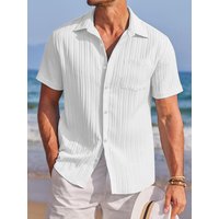 Men's Solid Textured Short Sleeve Shirt Loose Casual Comfy Top for Summer Men's Clothes for Daily Wear