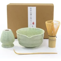 4 Piece Tea Set Matcha Whisk Set Matcha Bowl with Spout, Matcha Whisk and Teacup Holder Bamboo Matcha Spoon for Matcha Lovers