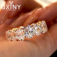 BXINY 4*6mm Oval Cut Full Moissanite Eternity Ring 925 Sterling Silver Certified Diamonds For Women Promise Wedding Band Jewelry