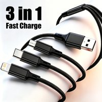 3 in 1 Multi-Port Micro USB Type C Fast Charging Cable For iPhone Samsung Huawei Xiaomi Redmi Honor Universal Phone Cable