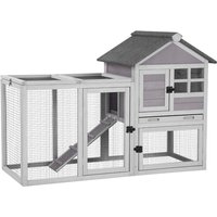 Rabbit Hutch Indoor Outdoor 51.6''L Chicken Coop Bunny Cage with Run,Guinea Pig House Pull Out Upper Tray (51.6" L x 25.2" W x