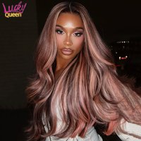 Highlight Pink Brown Colored 13x6 13x4 Lace Front Wigs 180% Density Body Wave Human Hair Wigs for Women Pre Plucked Glueless