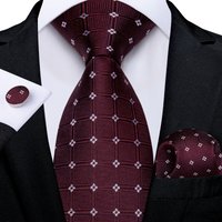 Cravates à carreaux rouge foncé pour hommes, classiques 8 cm, accessoires pour affaires, mariage, fête, pochette de costume, boutons de manchette, cadeau DiBanGu Dropship