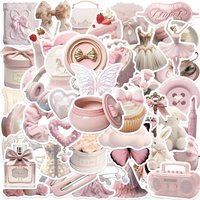 50Pcs Pink Girl's Heart Stickers Pack, Cute Love Stickers Vinyl Waterproof Decals for Water Bottle, Laptop, Phone, Scrapbook