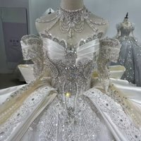 Vestido Casamento Long Sleeve Sweetheart Bow Wedding Dress Lace Up Back Ball Gown Sequined Beading Bridal Dress