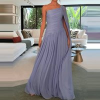 Fashion Draped Cape Sleeve Long Dresses Women Elegant One Shoulder Occasion Dress Summer Sexy Sleeveless Hight Waist Blue Dress