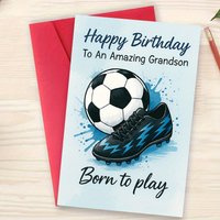 A Soccer-Themed Birthday Card for Your Grandson Featuring a Design of a Black And White Soccer Ball Complete with a Red Envelope
