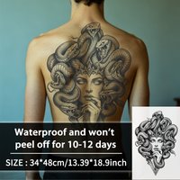 Medusa Full Back Herbal Waterproof Temporary Tattoo Stickers, Long-lasting Waterproof for One to Two Weeks, Suitable for Back