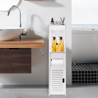 Bathroom Floor Cabinet,Waterproof FreeStanding White Slim Bathroom Storage Unit with Daily Use Layer and 1 Cupboard Door