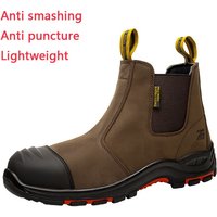 Luxury High-top Men's Safety Shoes Cowhide Boots Lace Free Steel Toe Anti Impact Anti Puncture Wear Resistant Plus Size Shoes image 4
