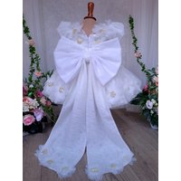 Custom Flower Girl Dress Wedding Gown Birthday Party Dress Big Bow 3D Floral Sequin Tulle Princess Dress With Long Train For Lit