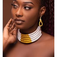 Liffly African Beads Jewelry Set for Women Necklace Earrings Multi-layer Woven Jewelry Choker Necklaces Bridal Wedding