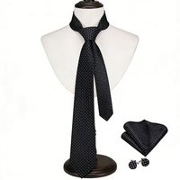 Men Tie Handkerchief Cufflinks Set Woven Square Dots Necktie For Wedding Party Business Male Ties Gift Casual Formal