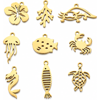 5Pcs Puffer Fish/Hawaii Flower/Jellyfish Sea Charms Stainless Steel Pendants Necklace Bracelet Dangle DIY Jewelry Making Supply