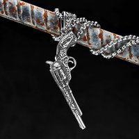 Vintage Engraved Revolver Stainless Steel Men Women Necklaces Pendants Chain Punk Fashion Jewelry Creativity Gift Wholesale