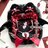Red Black Unique Photocard Sleeve Ita Bag Accessories Cool Devil Wings Cute Lace Cards Holder porte carte keyring