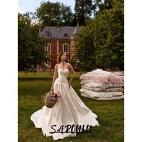 SAROULU Classy Satin Wedding Dress Slim Fit Ball Gown With Train For Manor Ceremony Stunning Strapless Customized Bride Wear