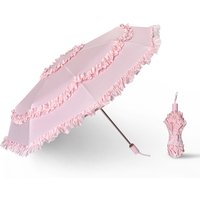 Vintage Lace Umbrella Foldable Travel Umbrella Elegant Pink Lolita Umbrella for Shooting Props, Wedding, Tea Party
