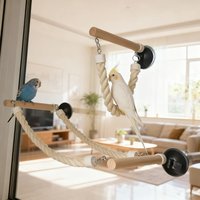Portable Suction Cup Parrot Climbing Perch Bite Resistant Non-slip Bird Swing Toy Hanging Parrot Wooden Station Frame Bird Cages