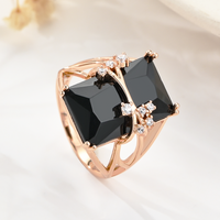 Wbmqda Balck Square Stone Rings For Women 585 Rose Gold Color High Quality Daily Party Jewelry Accessories