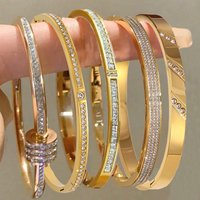 ZAKOL 5/1pcs Shiny Geometric Zircon Inlaid Stainless Steel Bracelet Set Fashion Waterproof Stackable Jewelry Party Gift