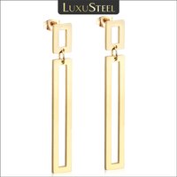 LUXUSTEEL Fashion Stainless Steel Earrings Geometric Rectangle Exaggerated Long Drop Earrings For Women Girl 2023 New Korean