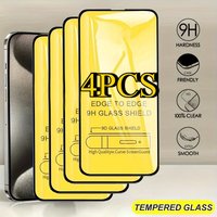 4Pcs 9D Tempered Glass For iPhone 16 Pro Max 15 14 Pro Full Cover Screen Protector For IPhone 11 12 13 Pro Mini XR XS 7 8 Glass