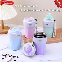 Insulated Cup Women's Portable Double-Layer Stainless Steel Vacuum Insulated Cup Office Coffee Cup Gradient Color Simplicity Cup