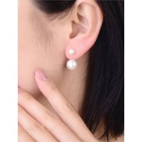 Real Natural Double Pearl Earrings 925 Silver,White Black Freshwater Stud Earrings With Pearls Wife Birthday Anniversary Gift