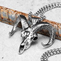 Goat Skull Men's Stainless Steel Pendant Necklace Gothic Egyptian Cross Symbol Occult Jewelry Punk Biker Animal Sweetwear Gift