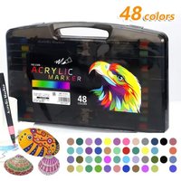 48pcs Soft Tip Acrylic Paint Markers - Washable Stackable Art Pens with Black Storage Box