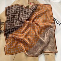 27.55" Elegant Contrast Color Square Scarf Stylish Small Flower Print Neck Scarf Casual Imitation Silk Smooth Headband