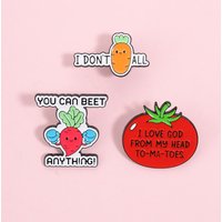 3Pcs Vegetable Pun Enamel Pins Carrot Beet Tomato Funny Quote Brooches Cute Kawaii Food Lapel Badge Gift For Pun Lovers