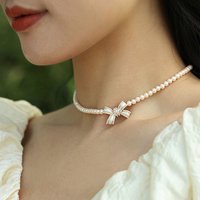 Trend Elegant Jewelry Wedding White Oil Bow Pendant Necklace For Women Fashion White Imitation Pearl Choker Necklace N0430