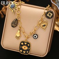 EILIECK 316L Stainless Steel Vintage Eyes Pendant Necklace For Women Trendy Waterproof Neck Chain Bohemian Style Jewelry Gift